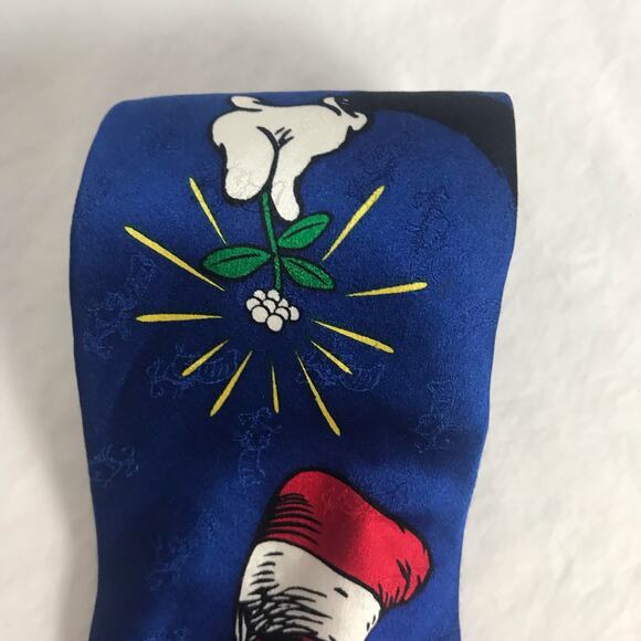 Dr. Seuss The Cat In The Hat Blue 100% Silk Christmas Mistletoe Necktie Tie - Picture 3 of 7